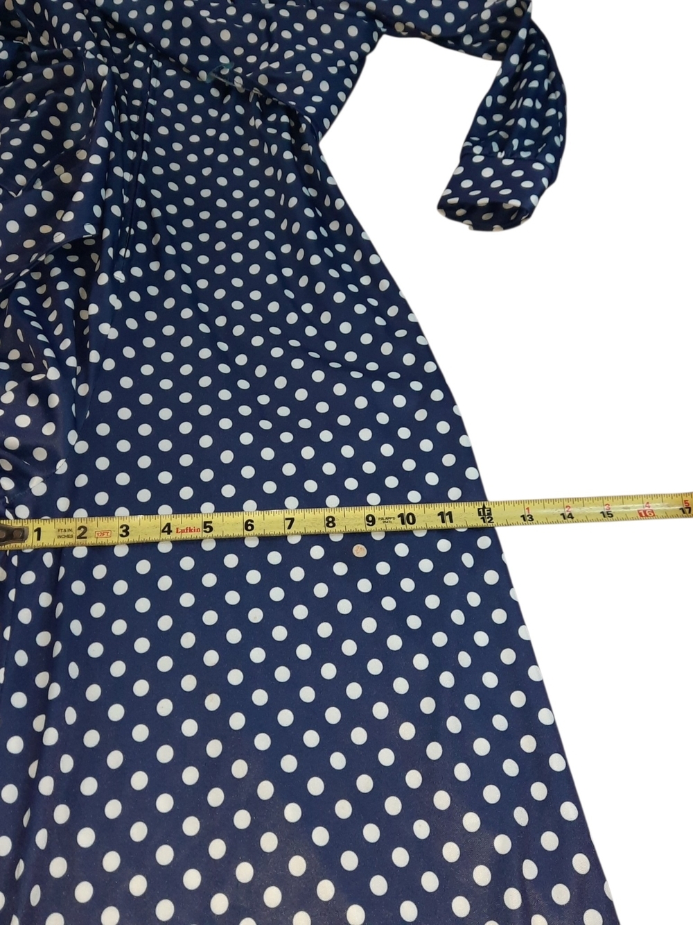 Vintage Women's Navy Polka Dot Long Sleeve Jumpsuit with Tie Waist - Picture 6 of 15